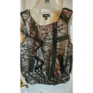 Bebe Women's Black Lace Corset Top Sleeveless Zip Tank Size S Whimsygoth Grunge